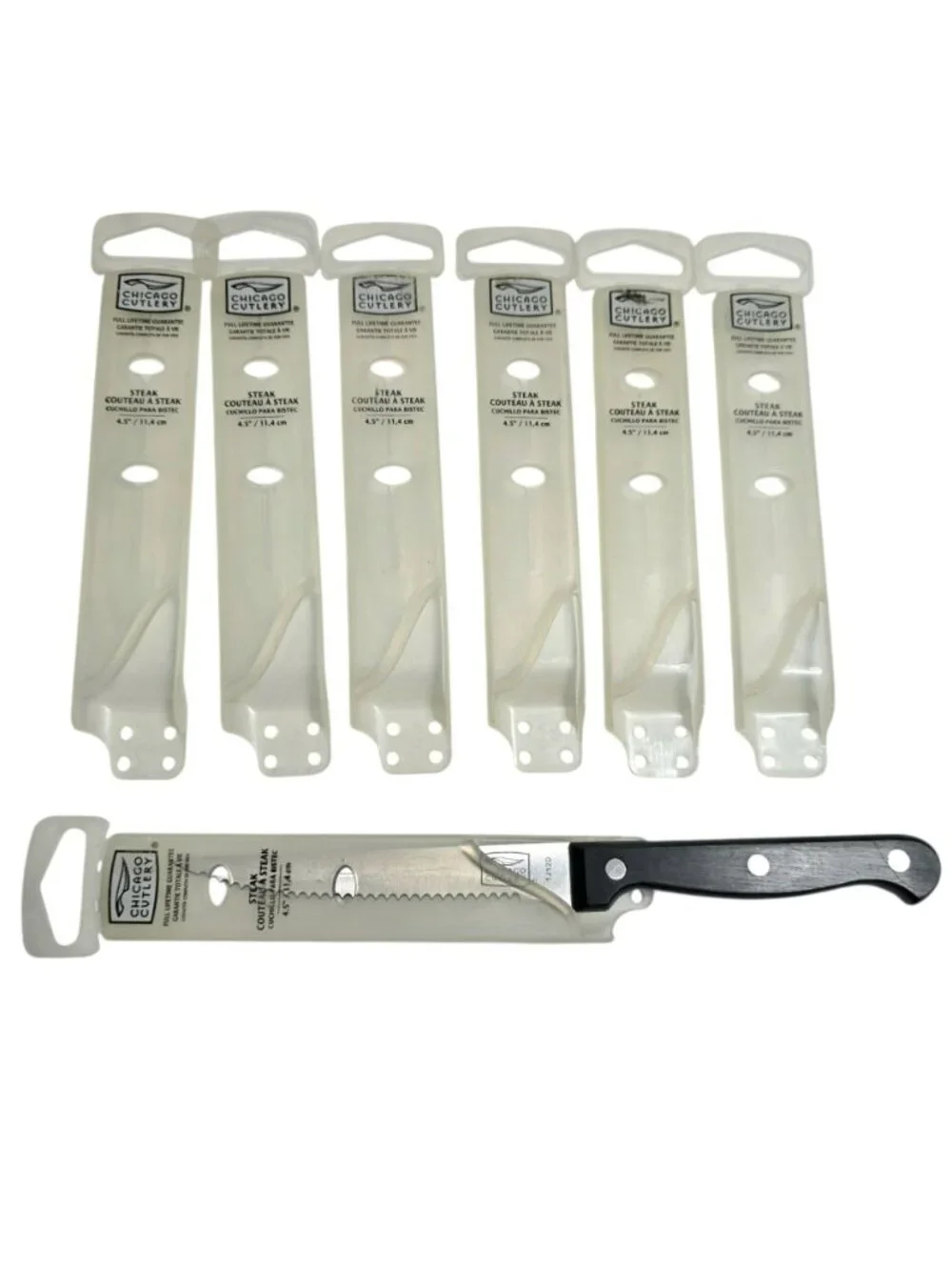 8 Chicago Cutlery Steak Knives Black Rivets Serrated Blade Meat Knife Set Sharp